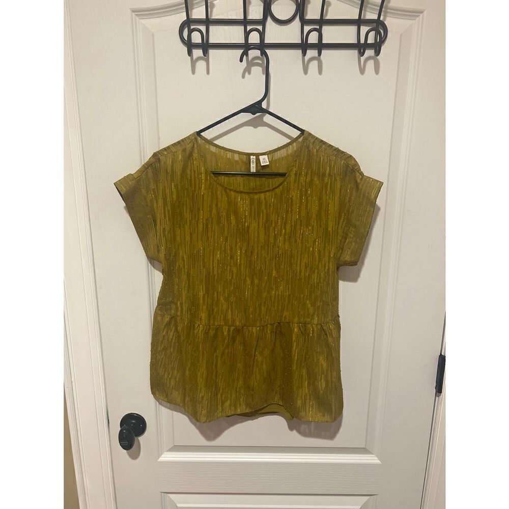 Cato Greenish Gold Peplum style blouse with button back